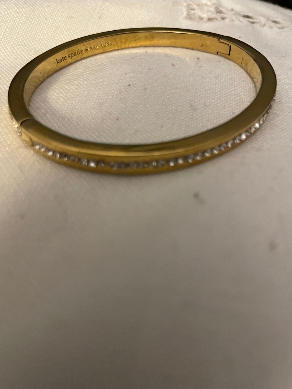 kate spade Gold Crystal-Accented Hinged Bangle With Clasp As New